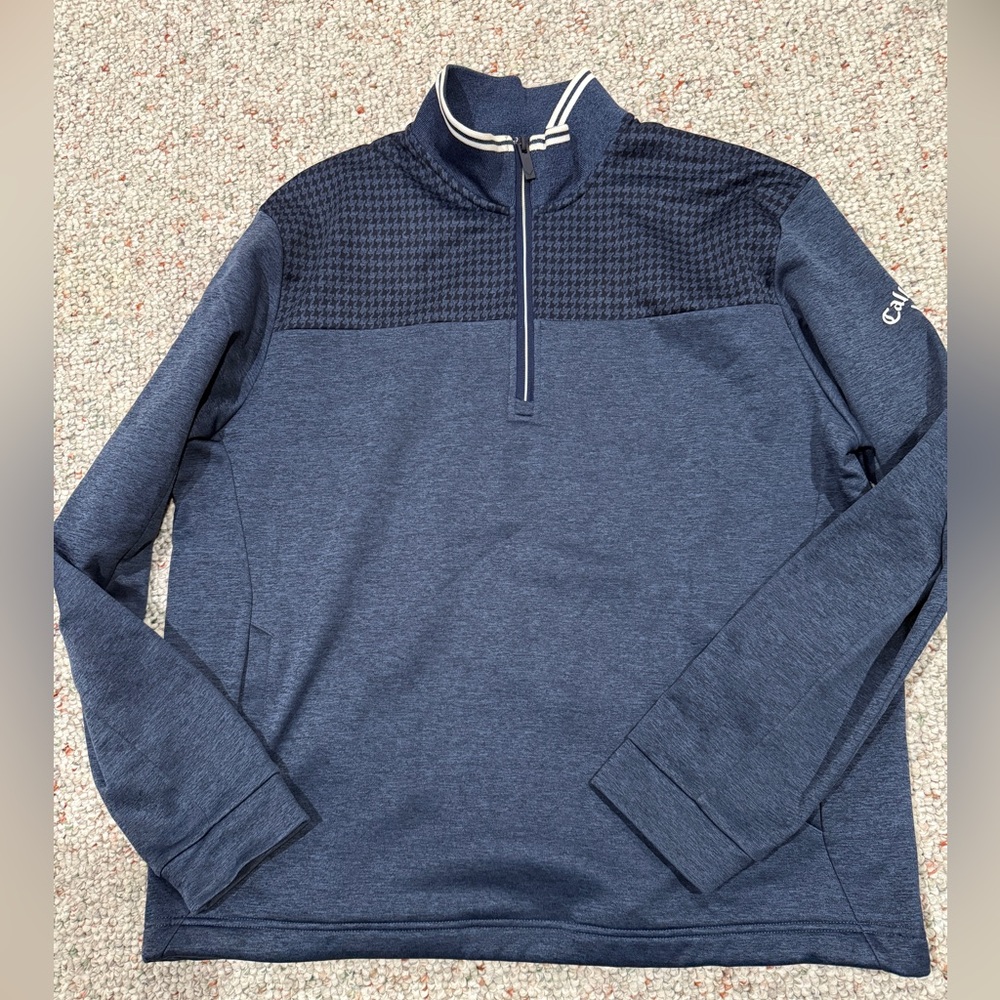 Callaway Men’s Quarter-Zip Golf Pullover – Blue L | Thermal Stretch Layer